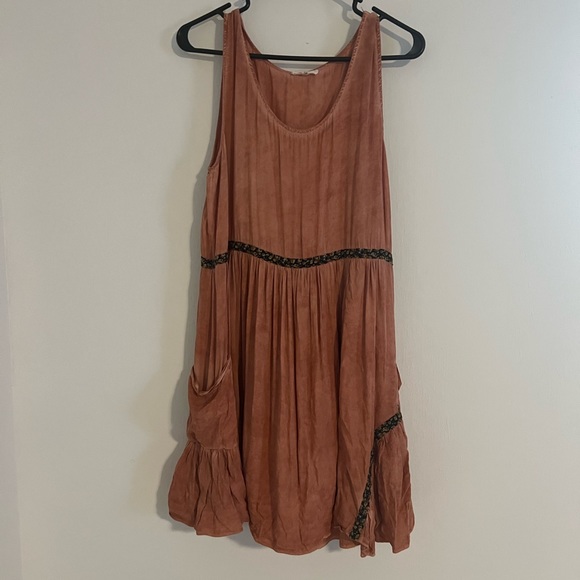 easel Dresses Easel Boho Style Dress With Pockets And Floral Ribbed